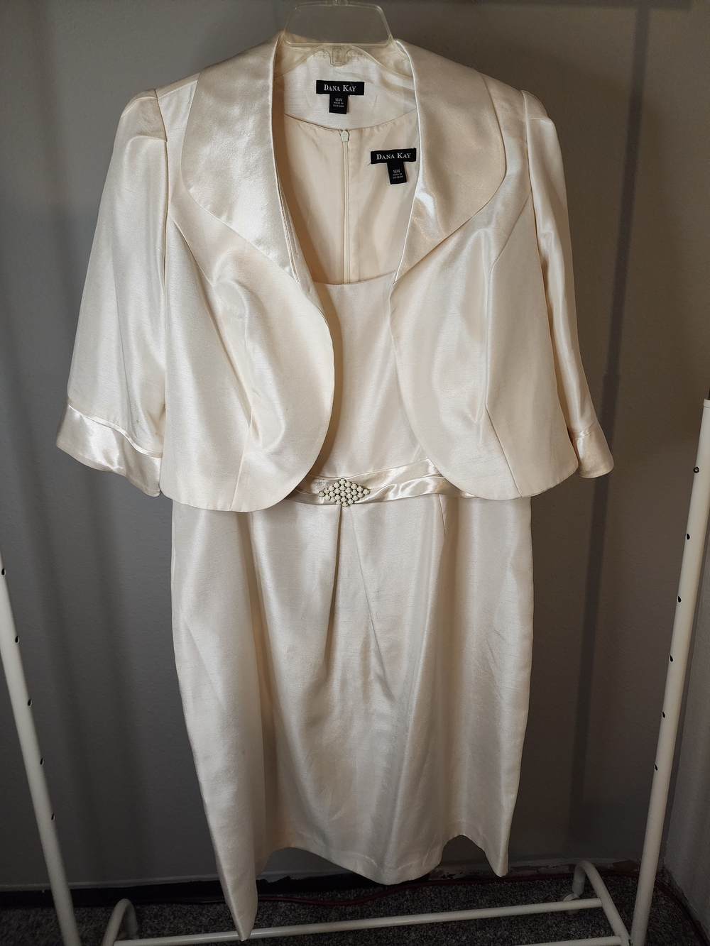 Dana Kay Cream Satin Midi Dress with Cropped Jacket